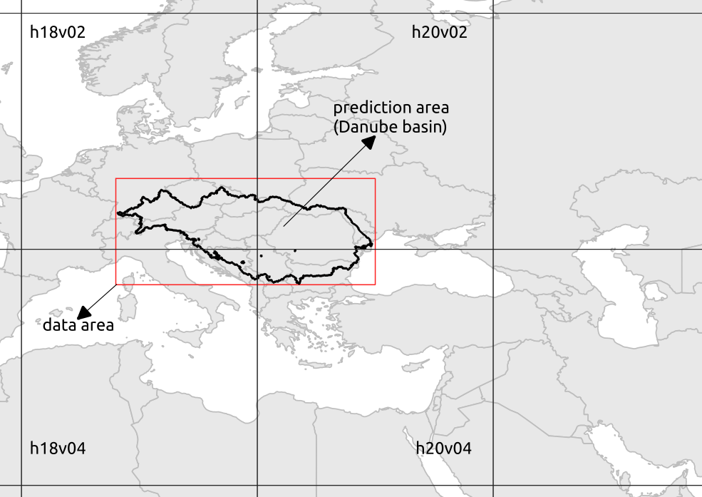 Figure 2. Tiles overlapping with the Danube basin